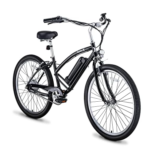 Hurley Electric Bikes Kickflip Beach Cruiser Single Speed E-Bike (Black, Medium / 16 Fits 5'4"-6'1")
