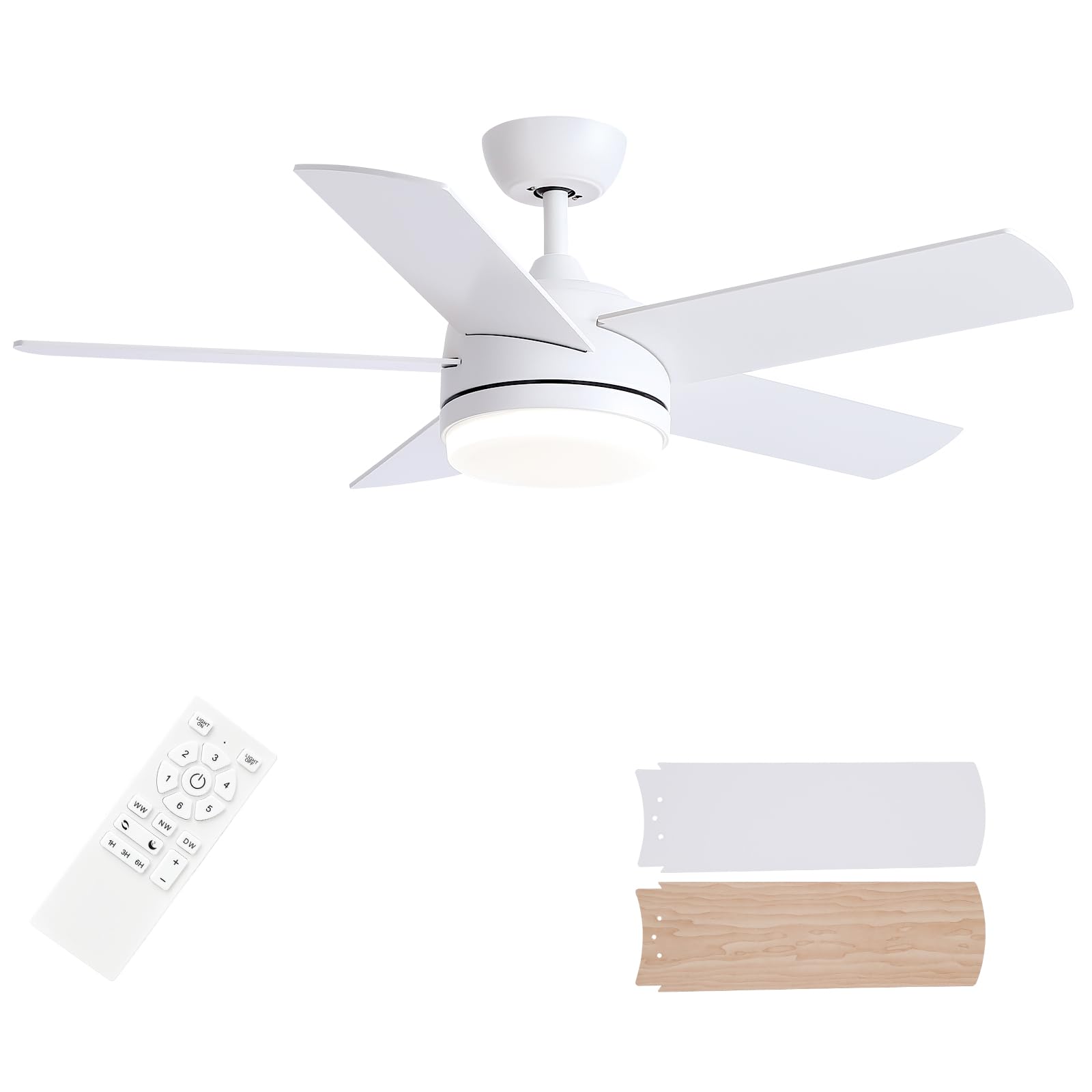 Photo 1 of YUHAO 44 Inch White Ceiling Fan with Light and Remote Control.Noiseless,Dimmable,3CCT,6 Speeds Reversible, DC Ceiling Fans for Indoor or Covered Outdoor Use.ETL Listed