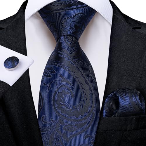 Image of DiBanGu Mens Paisley Tie Set Silk Woven Jacquard Necktie and Pocket Square Cufflinks Gift Set for Wedding Bussiness