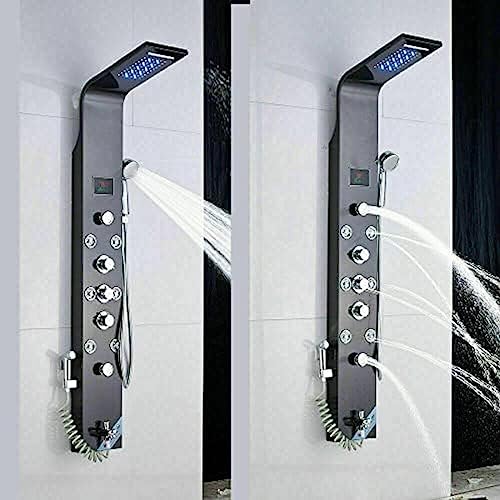 Sistema de Ducha, Torre de Panel de Ducha de Acero Inoxidable con Grifo LED, Sistema de Masaje y Chorro Lluvia - Acabado Niquel Cepillado (Modelos 8006L, 8009, 9001) y Negro (8009l) miniatura 5