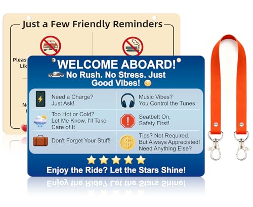 Rideshare Helper Car Courtesy Sign for Uber and Lyft Drivers Dual-Sided Headrest Sign Keep Car Clean Encourage Positive Feedback 2 Pack 9 by 6 Inch