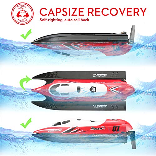 FUNTECH RC Boats for Kids Adults - Remote Control Boats for Pools and Lakes, 20MPH 2.4GHz Radio Controll Boat with Self-righting Auto Roll Back, Your First RC Boat for Outdoor Adventure, Red - Thumbnail 5