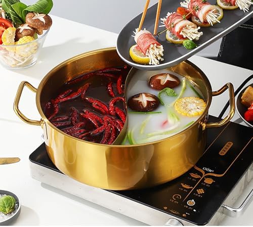 304 Stainless Steel Shabu Hot Pot with Divider - Induction & Gas Stove Compatible, Dual-Sided Soup Cookware for Chinese Hot Pot Dining, Perfect for Family Gatherings