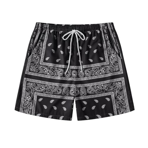 Wlizszu Mens Paisley Print Graphics Shorts Drawstring Waist Casual Boho Tribal Print Summer Shorts with Pockets A-Black