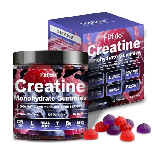 Creatine Monohydrate Gummies Complex 8000mg for Men and Women, Containing L-carnitine & Taurine, Build Muscle, Boost Energy, Faster Recovery, Sugar Free & Vegan, Raspberry & Blackberry, 120 Count