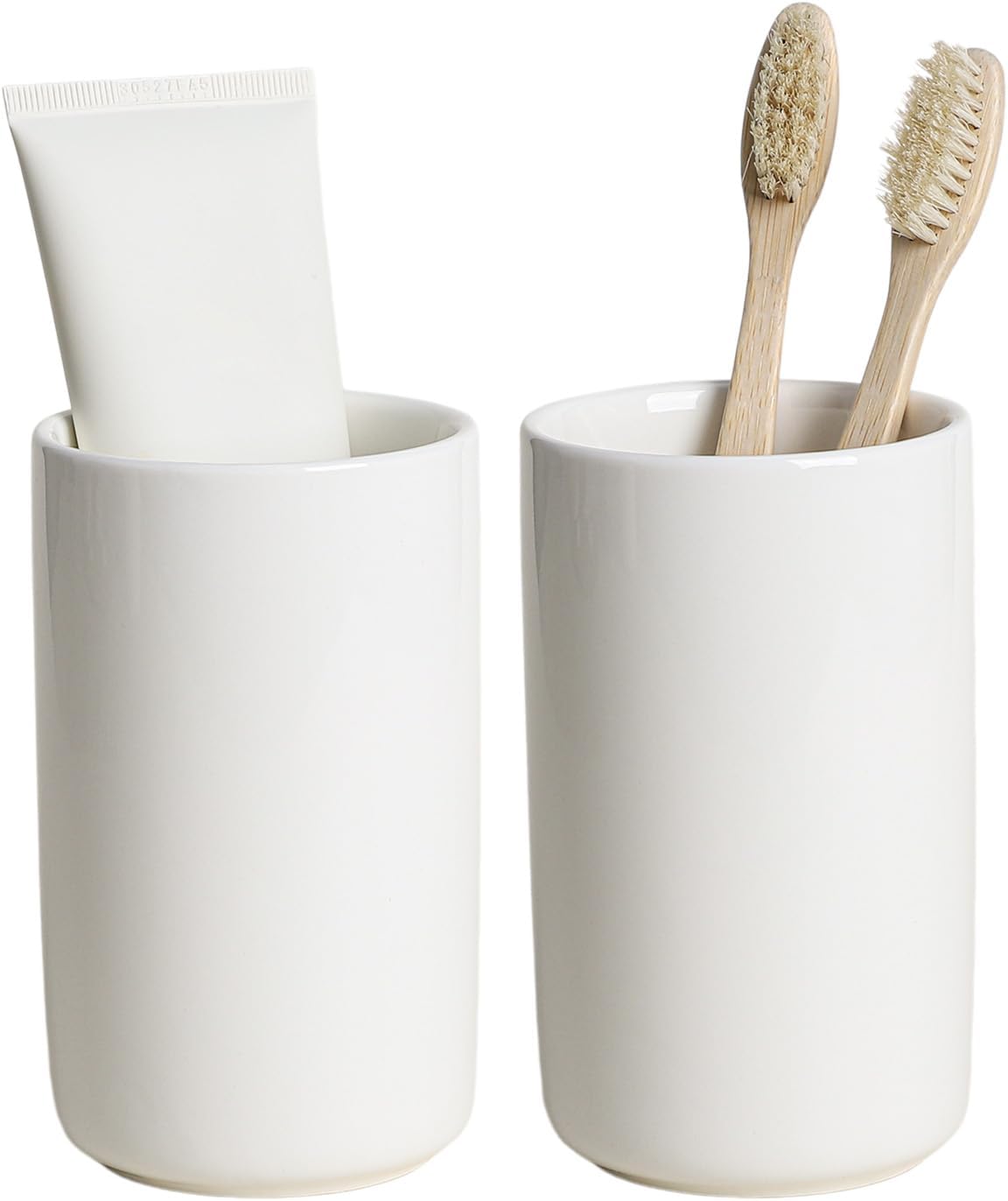 Gaolinci 2 Pcs Simple White Ceramic Mouthwash Cups, Bathroom Brushing Cup, 10 Oz