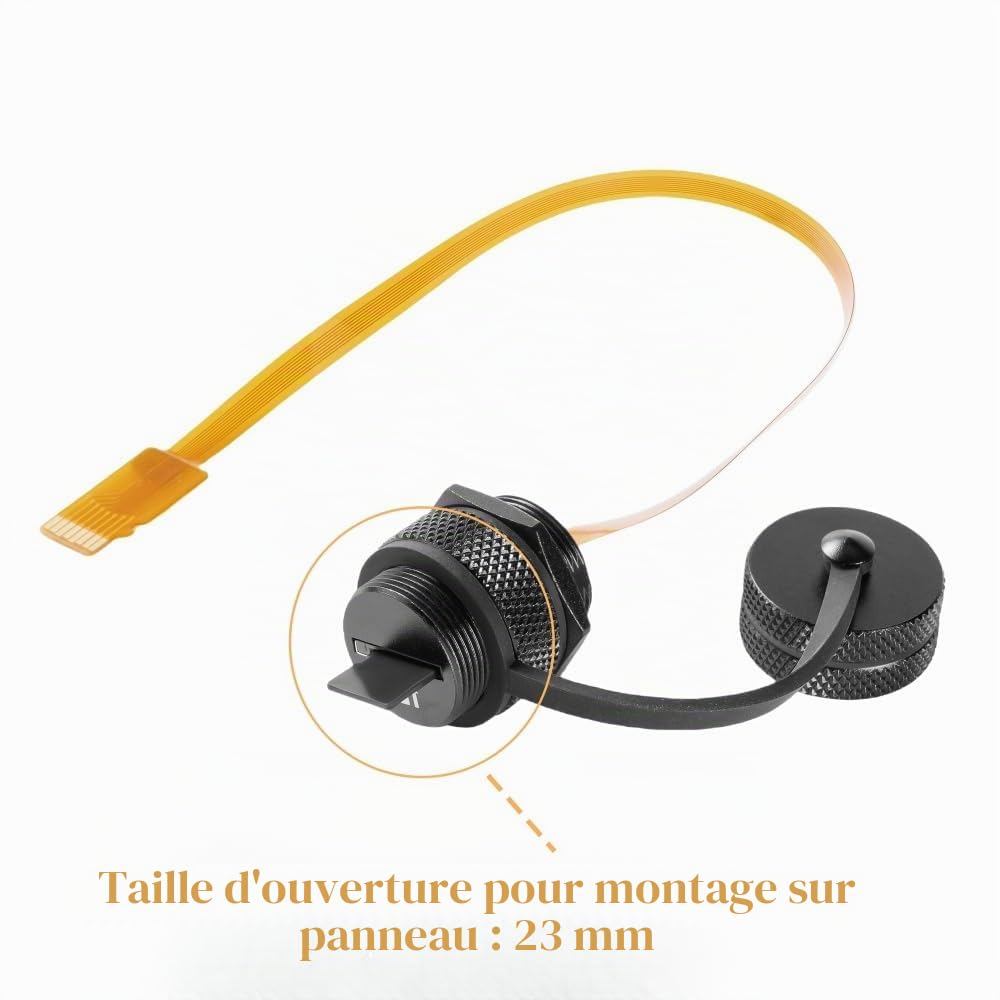 Adaptateur de câble d'extension Micro SD (TF) vers carte TF étanche - Adaptateur de carte mémoire flash pour SanDisk/Arduino/GPS/DVR/Dash Cam/tablette (alliage d'aluminium, 0,3 m)