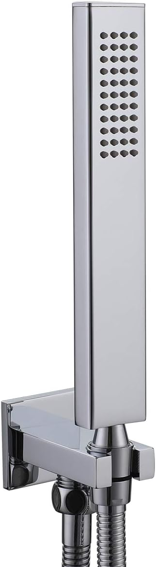 Square Solid Brass Chrome Hand Held Shower Head With Wall Connector and Hose Set