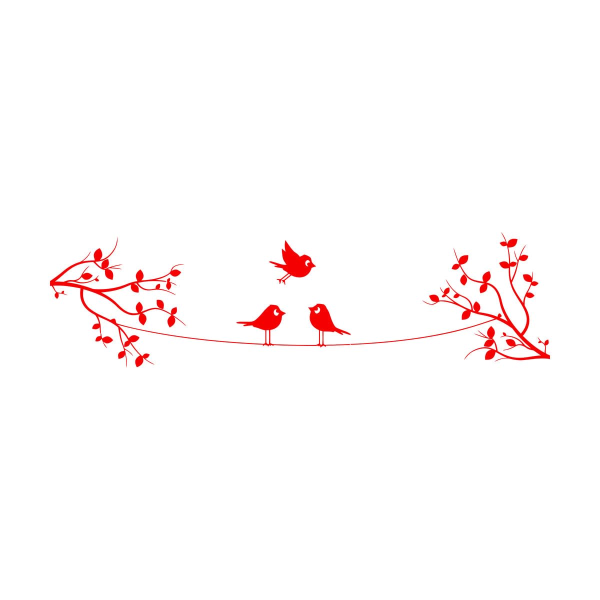 Birds on Wire on Two Branches Wall Decals PVC 51.8x172.7cm Do not Damage the wall Surface Extra Large red