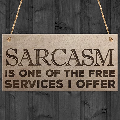 Red Ocean Sarcasm Free Service I Offer Novelty Wooden Hanging Plaque Sign Funny Work Gift