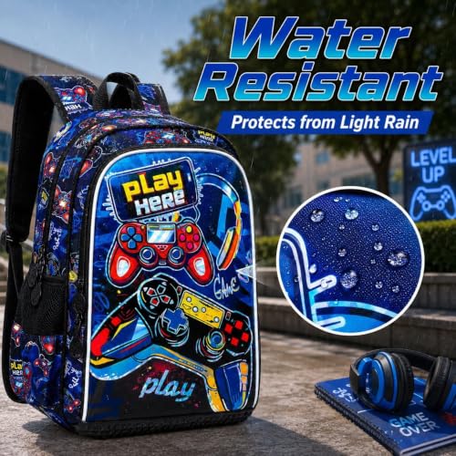 Image of CCJPX 3PCS Gamer Backpack for Boys, 16 Inch Kids Water Resistant Preschool Bookbags, Cool Kindergarten School Backpacks and Lunch Box