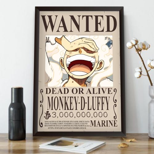 Image of Waltractive Monkey d Luffy Bounty Wanted Framed Poster from One Piece Anime - sleek Black Photo Frame - Perfect for Fans of Monkey d Luffy for Wall and Room Decoration