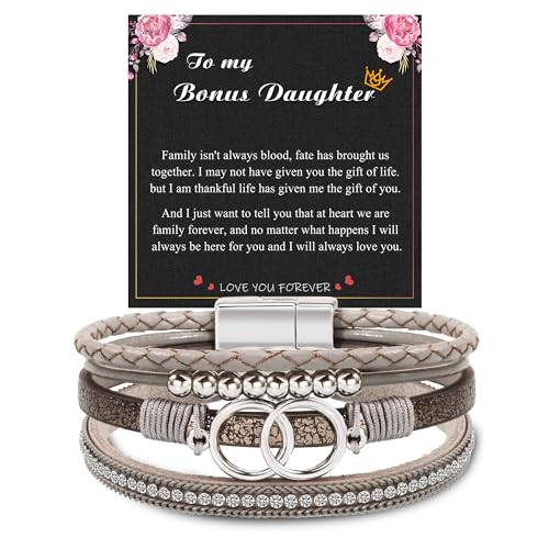 Btysun Bracelets for Women,Stocking Stuffers for Teens Birthday Gifts for Mom Inspirational Gift for Women Mother's Day Daughter Wrap Bracelet Sister Friend Teen Girl Gifts Leather Layered Jewelry Valentines Gift for Her