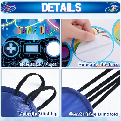 Image of WERNNSAI Pin the Button on the Game Controller Gaming Party Decorations | Video Game Birthday Decorations for Boy Kids,Game On Party Game,28 inch x 21 inch Poster with 24 Stickers and Blindfold
