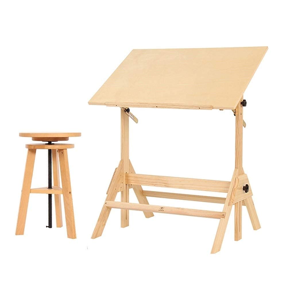 MYUYEE Studio Drawing Table,Adjustable Tilt Easel Solid Wood Stable Easel Workstation,For Students,Artists,Designers (#1 90 * 71 * 94Cm)