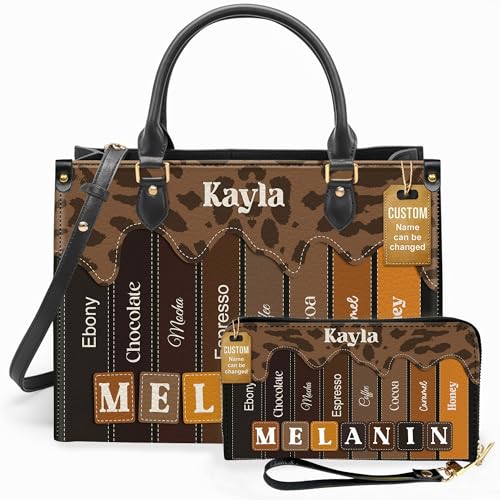 Personalized Leather Wallet for Women – Custom African Pride Clutch with Name – Elegant African Queen Gift – African American Art Wallet – Gift for Mom (Melanin)