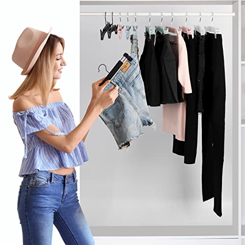 Lamitocs 10 Stück Kleiderbügel mit starken Antirutsch verstellbaren Clips Haken, Platzsparende Hosenbügel für Hängende Hosen Socken Röcke Mäntel,Schwarz