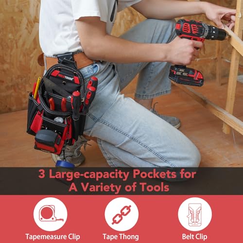 Image of MELOTOUGH Small Electrician Tool Pouch Nail Screw Work Pocuh Tool Belt Pouch with Belt Clip Attachment Tradesman Tool Bag Pouch with Hammer Loop Electrician Tool Holster