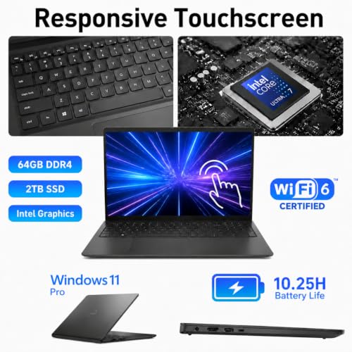 Image of Dell 15 Laptop Touchscreen, Intel Ultra 7-255U(12-Core), 640GB DDR5 20TB