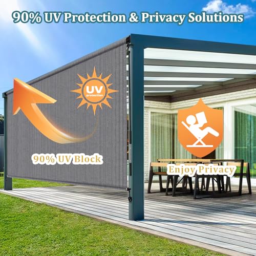 Image of Shade&Beyond Patio Shades Roll up Outdoor Roller Shade Blinds 10' W x 8' H, Cordless with 90% UV Protection, Exterior Sunshade Cloth Roll for Pergola Porch Gazebo Balcony, HDPE Fabric, Gray