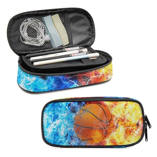 Image of Basketball Pencil Case for Boys, Large Capacity Pencil Pouch for Kids, Back to School Pencils Box Pen Bag with Zipper, Cool Pen Case Stationery Organizer for Middle Elementary School - Fire