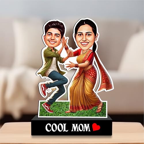 Image of ZOCI VOCI Personalized Caricature for Mom - inchCool Mom inch Custom Photo Cartoon Standee | Fun & Unique Gift for Mother | Birthday & Mother's Day Gift from Son /Daughter