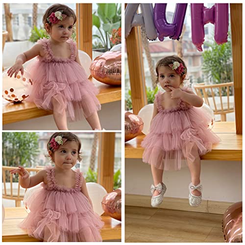 Tutu Dress For Toddler Baby Girl Special Occasion Party Tulle Dresses With Headband Sleeveless Sundress Dusty Pink 2 Years #TOP2