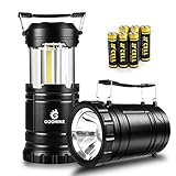 GOOHIKE LED Camping Lantern Flashlights - 350 Lumen Ultra Bright 2-In-1 Portable Collapsible Lantern With 6 AA Batteries for Emergencies, Camping, Car Repairing, Black(2 PACK)