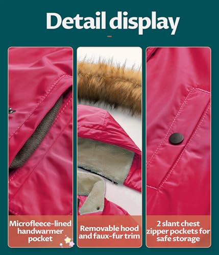Image of CREATMO US Girl's Long Winter Warm Parka Sherpa Trimmed Collar Puffer Ski Jacket Coat