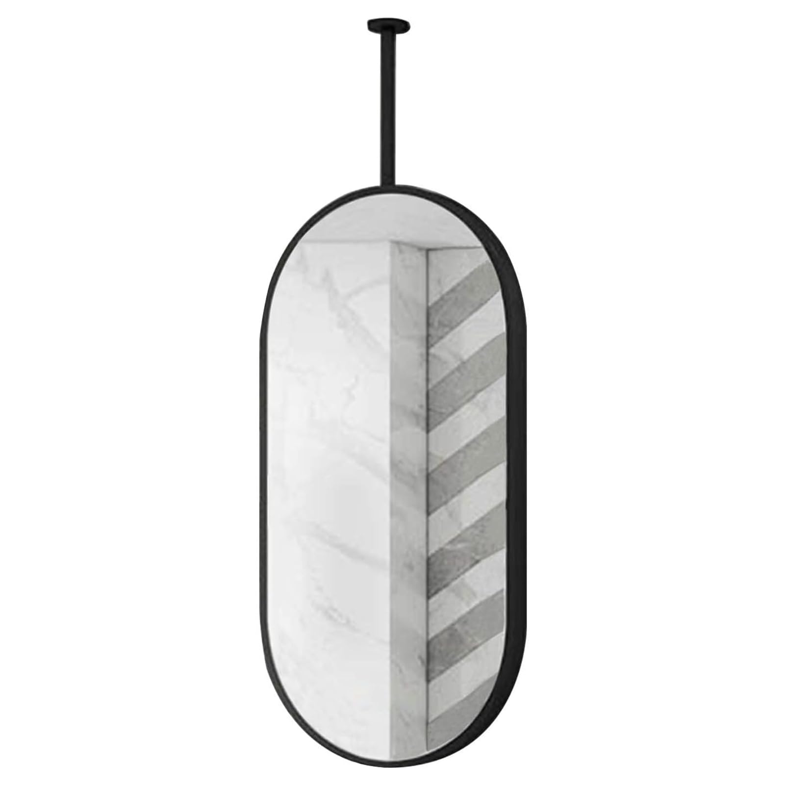 FGXHHS Ceiling Hanging Mirror, Wall Mounted Mirror with Black Metal Frame and Floating Rod Home Hotel Bathroom Vanity Makeup Mirrors(50cmx100cm)