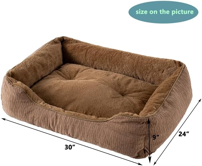 Happy Pets Luxury Orthopedic Pet Bed, F-Corduroy Foam, Brown or Light Gray Square Nest Bolster Design, Machine Washable Cover, for All Breeds (25" x 21" x 8", Brown Corduroy Square Nest)