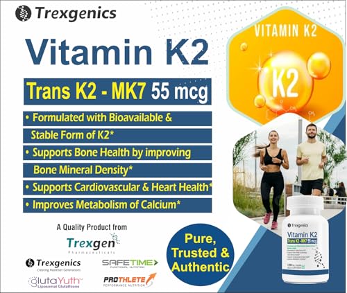 Image of Trexgenics VITAMIN K as TRANS K2 MK7 Menoquinone-7 55 mcg Bone, Cardiovascular Health (120 Veg Capsules)