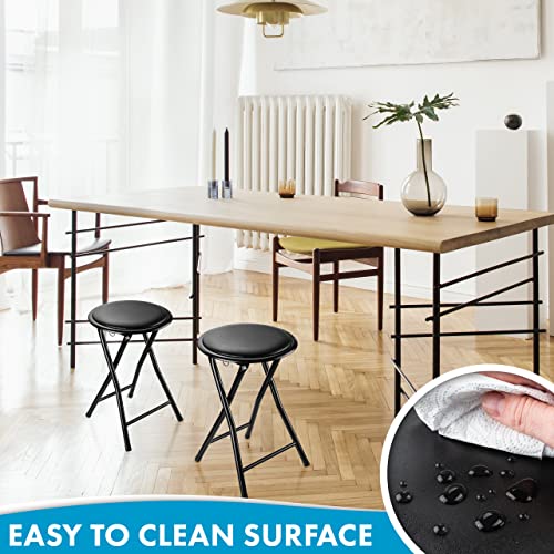 Nyxi Round Compact Folding Stool Chair for Home Office (1 X Stool, Black) - 6