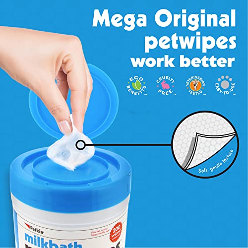 Image of Petkin Pet Wipes /Grooming Wipes for Dogs and Cats Mega Pack, Veterinarian Tested 200 Wipes | Mega Value Pet Wipes