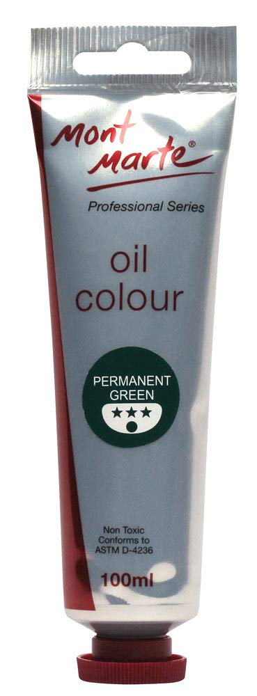 Mont Marte Permanent Green Premium Oil Paint, 100Ml (3.4Oz), Good Coverage, Excellent Tinting Strength