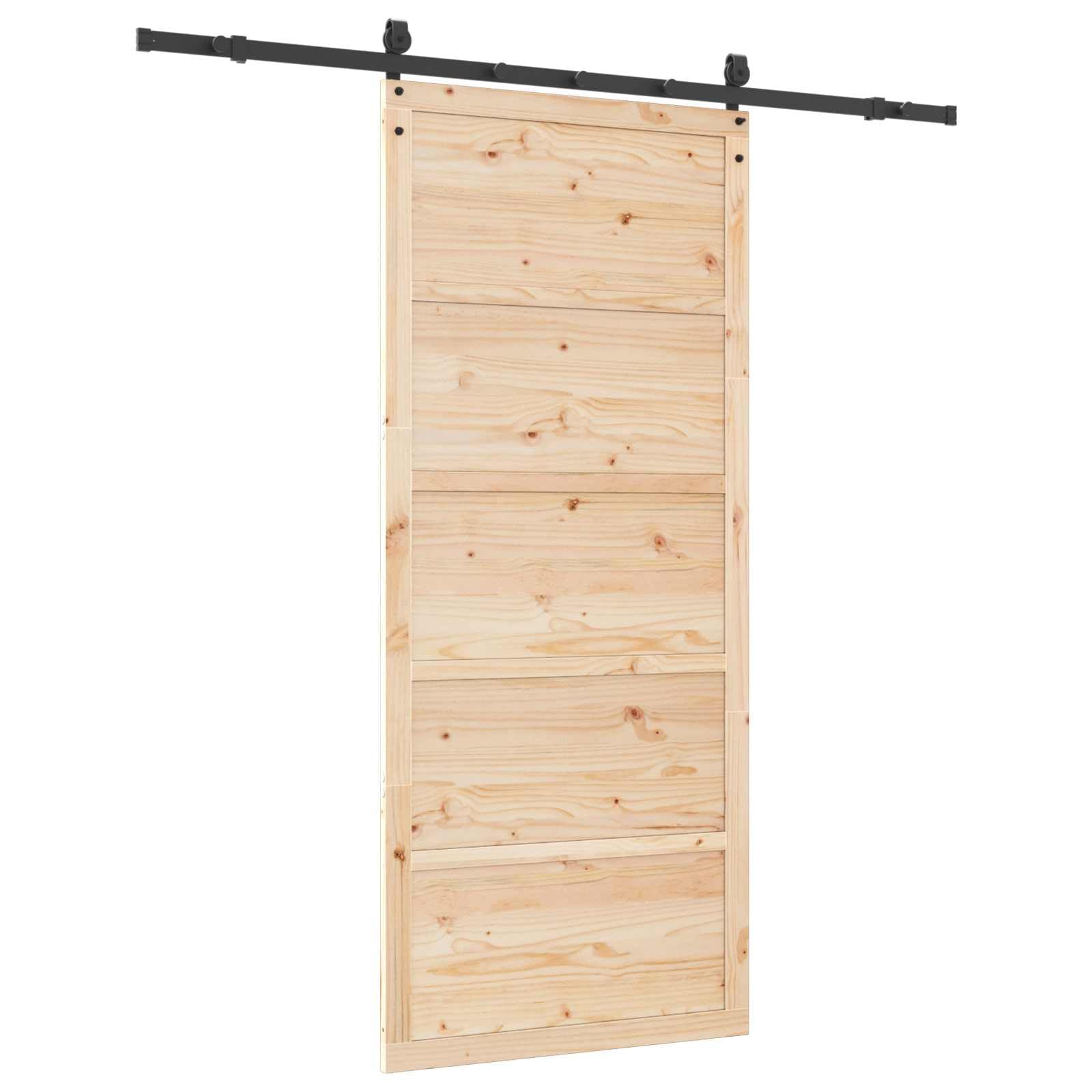 Drzwi przesuwne 100 x 208 cm z litego drewna sosnowego – oszczędzająca miejsce brama do stodoły do użytku w pomieszczeniach, łącznie z systemem szyn ślizgowych ze stali