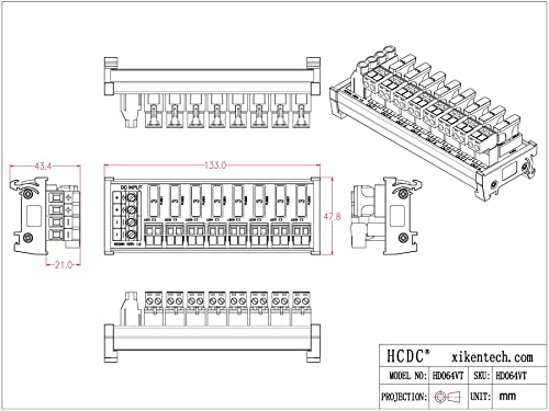 Module de distribution d'alimentation 8 canaux HCDC HD064VT pour rail DIN CC 5-32V