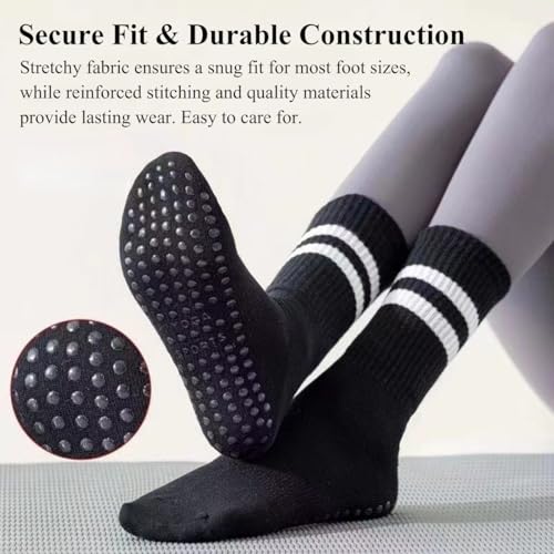 Non-Slip Yoga Grippy Socks with Grip - Mid Calf Workout Socks for Women, Pilates, Dance, Fitness - Breathable & Comfortable3