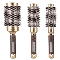 3 Pcs Boar Bristle Round Brush for Blow Drying, Nano Thermal Ceramic and Ionic Tech Hair Brush for Curling and Straightening - Large，Medium and Small Round Brushes