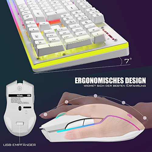RedThunder K10 Kabelloses Gaming Tastatur und Maus Set, QWERTZ DE-Layout LED Hintergrundbeleuchtung, 3000mA Batteriekapazität Kabelloses Tastatur und 3200 DPI Kabelloses Gaming Maus für Gamer(Weiß) - Image 6