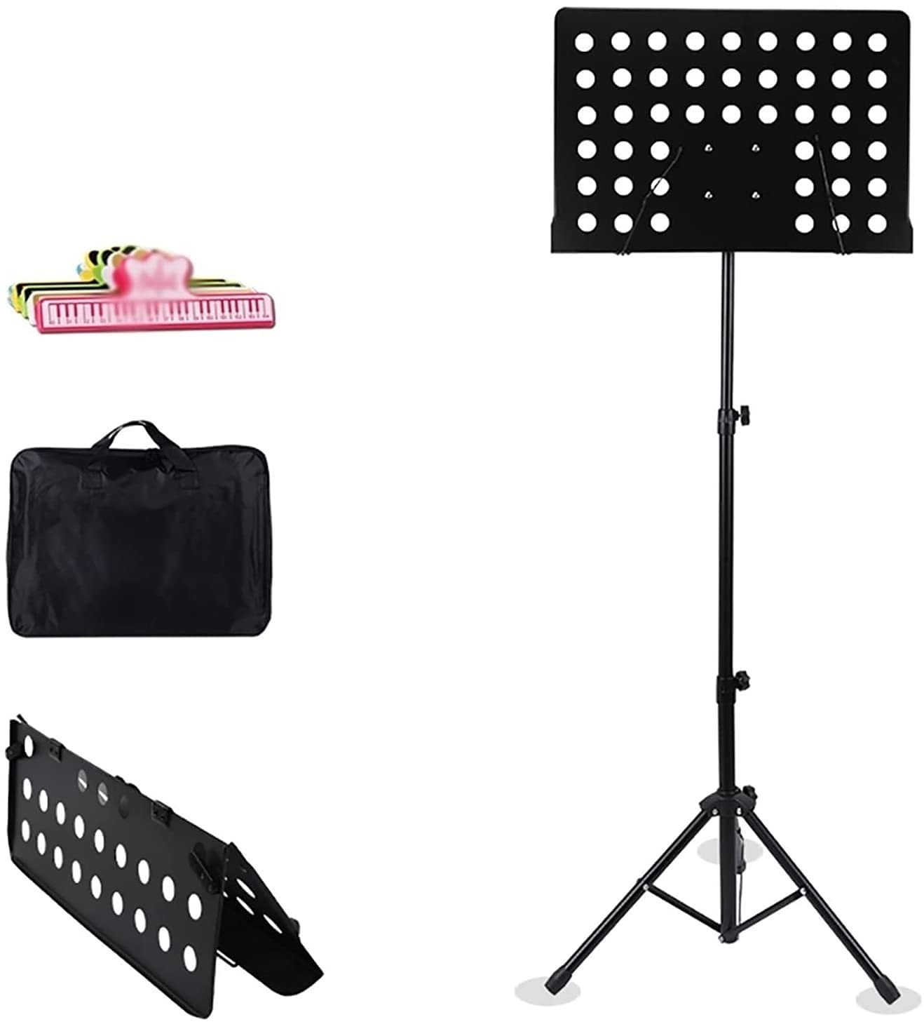 Leggii Musicali Spartiti Stand Professionale Regolazione della Regolazione Altezza Portatile Professionale Stand con la Borsa di Trasporto Metallo Pieghevole Sollevamento Musicale
