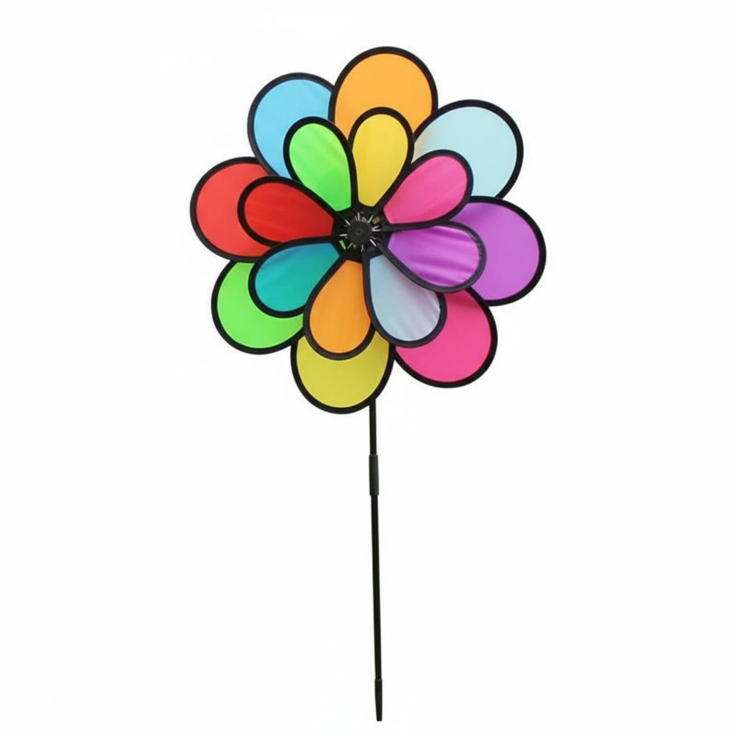 Black Trim Double Layer Pinwheel Sparkling Rainbow Pinwheel Lightweight Colorful Lawn Rotating Garden Ornament for Children, Patio, Black Edge Multi-picture-30