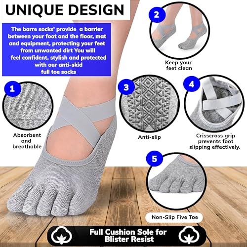 RKINC Pilates Socks for Women, Yoga Socks Non Slip Grip Socks ideal for Yoga, Pure Barre, Ballet, Dance, Hospital, Workout2