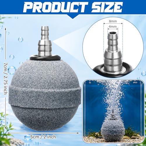 Image of Reginary 20 Pcs Air Stones 2 Inch for Aquariums, Ponds, Hydroponics, Ball Oxygen Bubbler Diffuser Stone Bubble Aerator for Air Pump, Fish Tank, Bucket, and DWC Reservoirs (Grey)