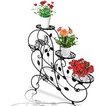 HLC Metal Plant Stand 3 Tier Flower Pot Holder Indoor Outdoor Plant Display Shelf Rack for Garden, Balcony, Patio, Corner, Living Room, Black