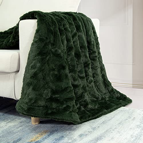 Toonow Faux Fur Luxury Throw Blanket,Double Side Soft Fluffy Shaggy Fuzzy Blanket For Couch Sofa Bed, 51''X67'' (Olive Green, 51" X67") #TOP2