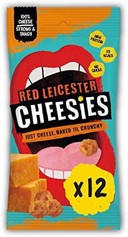 CHEESIES | Crunchy Snacking Cheese | Red Leicester | 100% Cheese | Keto Snack, Sugar Free, Gluten Free, No Carb | High Protein and Vegetarian | Crunchy, Baked and Tasty | Multipack | 12 x 20g Bags
