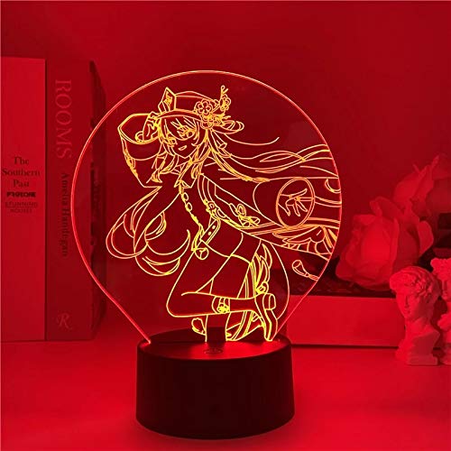 althiqahkeyAnime Lamp Genshin Impact Game Figure HuTao 3D LED Night Lights Birthday Gaming Room Table Lamp Colorful Decoration-Touch Control