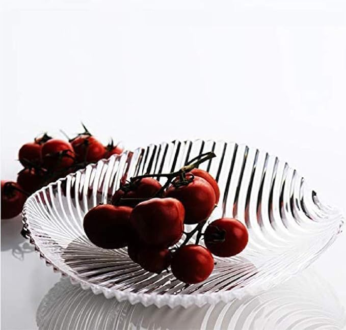 Image of PrimeWorld Leaf Shape Glass Tray (1 Pc) | Elegant Decorative Glass Plate for Serving Dry Fruits, Snacks, Sweets & Chocolates | Stylish Home Decor & Tableware