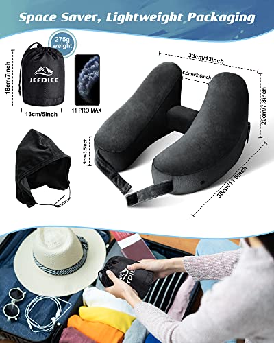 Jefdiee Neck Pillows For Travel, Travel Pillow For Neck, Chin, Head Support, Airplane Pillow With Soft Washable Velour Cover, Hat, Portable Luxury Bag, 3D Sleep Mask And Earplugs (Black) #TOP3